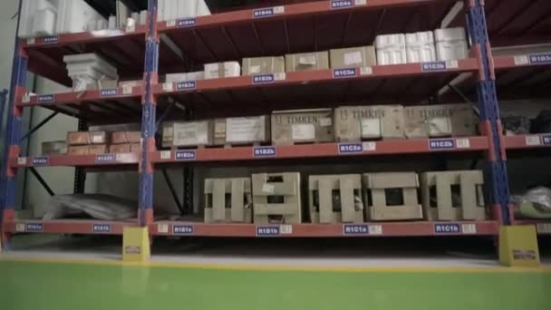 Goods Warehouse Racking Plastic Pallet Dolvi Port Tilt — Stock Video
