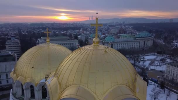 Winter Time Sofia Alexander Nevsky Cathedral Shoot Drone — Stockvideo