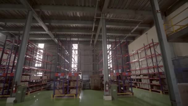 Interiör Ett Industriellt Dolvi Port Warehouse Maharashtra Indien Brett Skott — Stockvideo