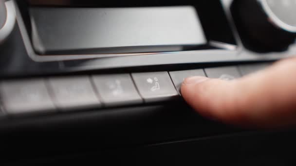 Close Finger Press Button Car Dashboard Adjust Seat — Stock Video