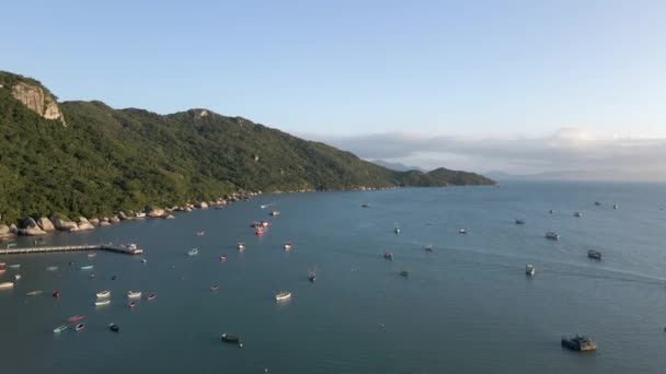 Viele Kleine Boote Der Nähe Von Green Mountain Coast Flucht — Stockvideo