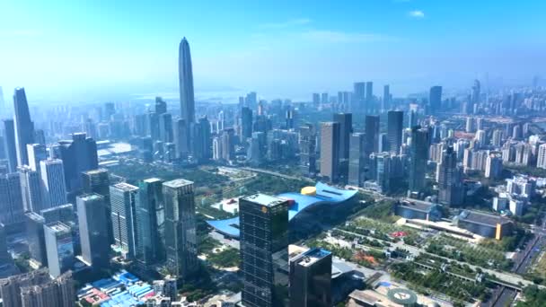 Luchtfotografie Van Het Businesscentrum Van Shenzhen Special Economic Zone China — Stockvideo