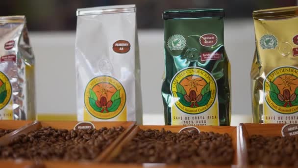 Különböző Típusú Kávébab Közelről Megható Kávébab Kávépörkölő Pörkölő Gép Kávébab — Stock videók