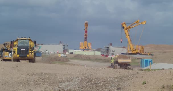 Heavy Dumpster Vehicles Taking Soil Away Developing Motorway Highway England — Video