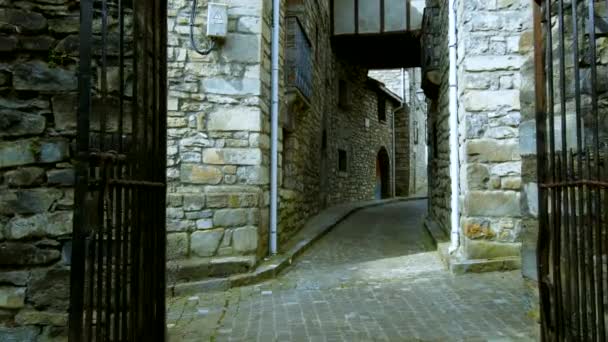 Walking Streets Spanish Old Mountain Village Beautiful Stone Houses Streets — ストック動画