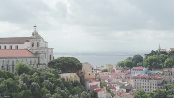 Widokiem Gracę Lizbonie Portugalii Kościół Matki Bożej Łaskawej Rzeka Tagus — Wideo stockowe