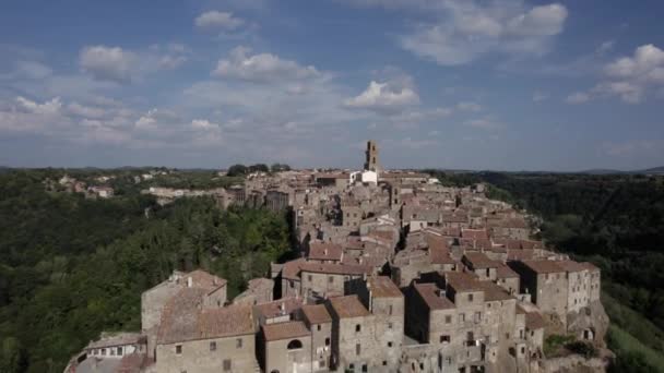 Shot Descritive Empty Frontal Description Drone Video Side Pitigliano Italy — стокове відео