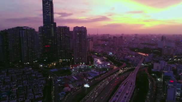 Dichter Verkehr Der Dämmerung Der Geschäftigen Chi Minh Stadt Blick — Stockvideo