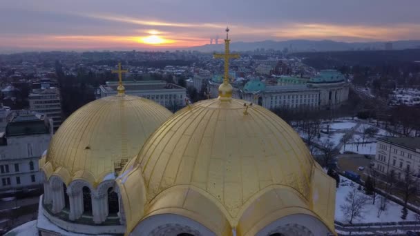 Inverno Hora Sofia Alexander Nevsky Catedral Atirar Com Drone — Vídeo de Stock