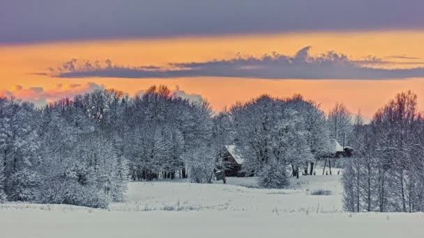 Sliding Clouds Sunset Sky Snowscape Countryside Timelapse — Vídeos de Stock