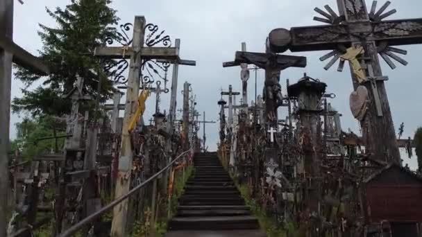 Stairway Hill Crosses Lithuania — Stock Video