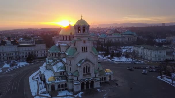 保加利亚索菲亚的日出 Alexander Nevsky 从Drone看 — 图库视频影像