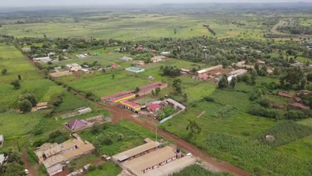 Countryside Landscape Village Farmlands Southern Kenya Aerial View — ストック動画