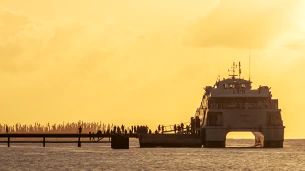 Pauza Timp Persoanelor Care Îmbarcă Barca Pasageri Betico Între Noua — Videoclip de stoc