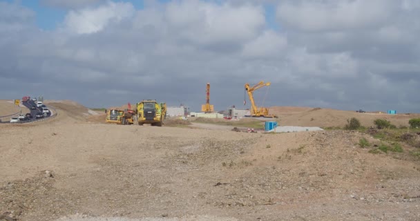 Heavy Machinery Working Construction Site A30 Chiverton Carland Cross Carriageway — Stockvideo