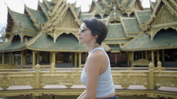 Beautiful Woman Historic Museum Temples Muang Boran Ancient City Bangkok — Stockvideo