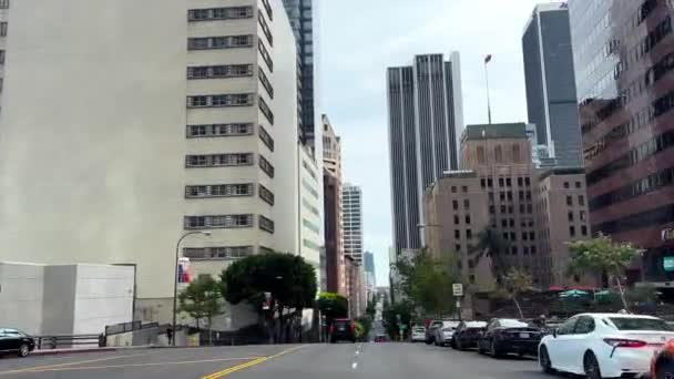 Driving Street Point View Downtown Los Angeles Buildings — ストック動画