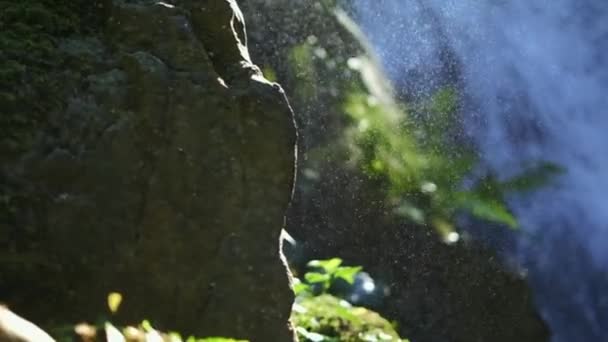 Water Particles Splash Waterfall Super Slow Motion Bright Sunny Day — Vídeo de Stock