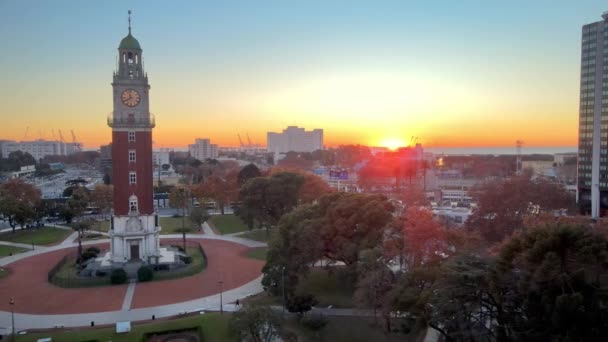 Torre Monumental Air View Sunrise Buenos Aires Argentina Drone — стокове відео