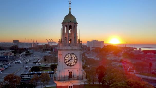 Clock Tower Top View Beautiful Sunrise Torre Los Ingleses Buenos — Stockvideo