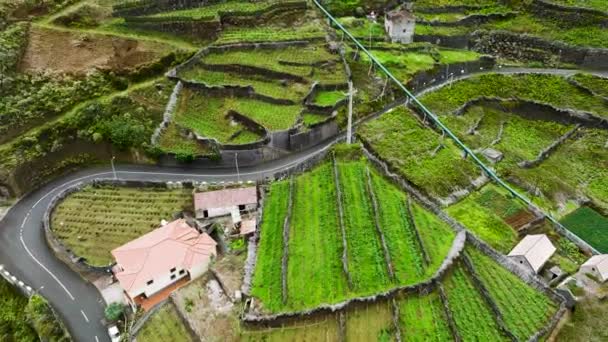 Coastal Village Steep Mountain Terraces Farming Ribeira Janela — Stockvideo