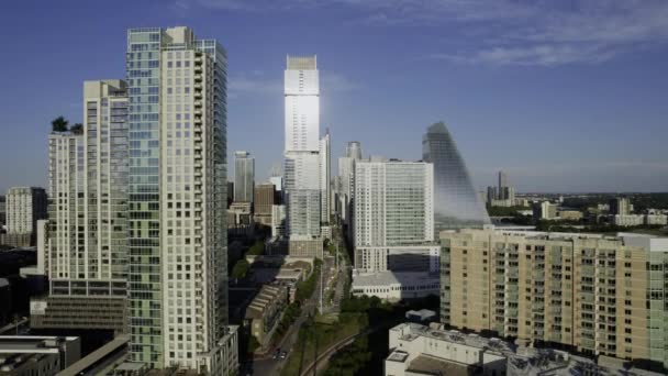 Luftaufnahme Hoher Gebäude Und Der West 3Rd Street Sonnigen Austin — Stockvideo