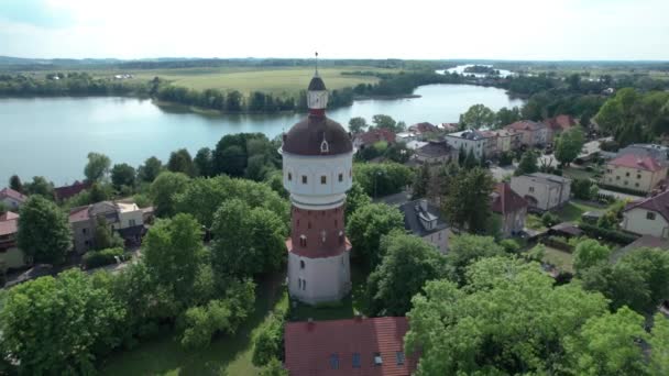Waterdrop Tower Museum River Elk Poland Aerial View Tourist Attraction — 图库视频影像