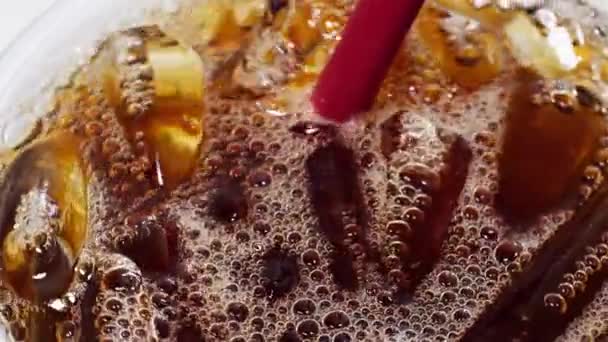 Americano Iced Coffee Table Slow Motion — Stock Video
