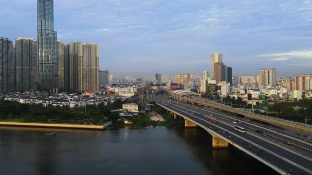 Aerial View Traffic Ql52 Highway Golden Hour Chi Minh Vietnam — Video Stock