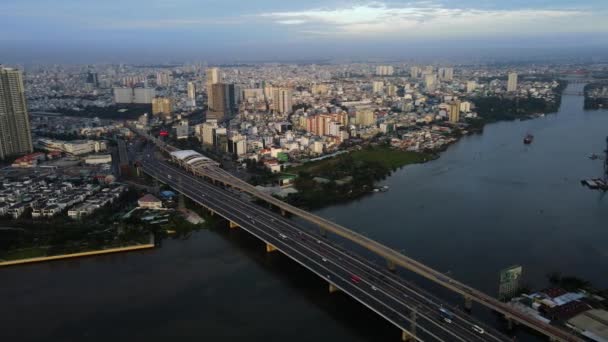 Aerial View Traffic Ql52 Highway Revealing Skyscrapers Chi Minh Vietnam — Vídeos de Stock