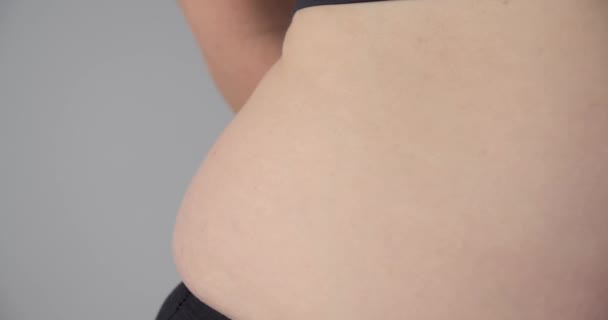 Cropped Portrait Overweight Woman Big Stomach Close — Stock Video