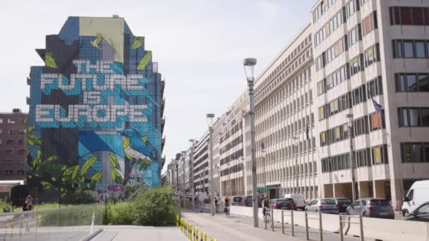 Future Europe Mural European Union Area Rue Loi Brussels Belgium — Vídeos de Stock