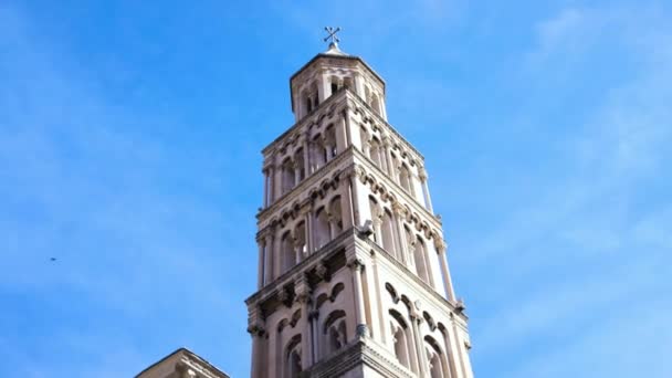Historic Six Level Bell Tower Saint Domnius Rises Split Old — Stockvideo