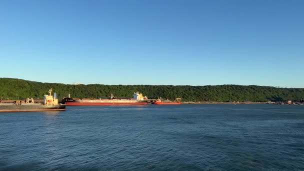 Harbor Durban Passing Ships Landing Helicopter — Video