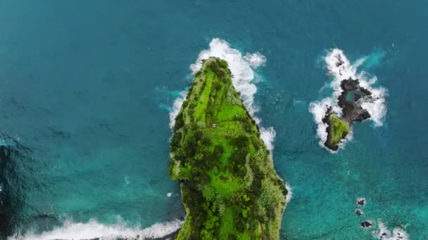 Dramatic Headland Jutting Clear Atlantic Madeira Coastline Aerial — Stock video