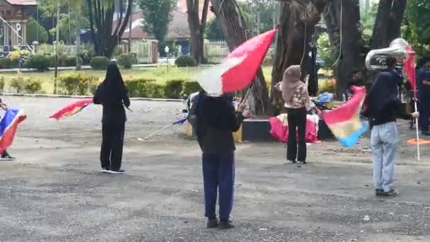 Middelbare Scholieren Oefenen Een Fanfare Stad Muara Bungo Jambi Indonesië — Stockvideo