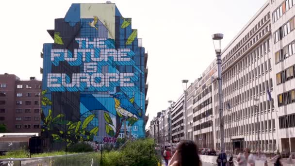 Time Lapse Future Adalah Mural Eropa Brussels Belgia Konsep Keanggotaan — Stok Video