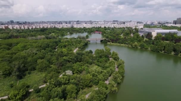 Aerial View Park Sunny Day Bucharest — ストック動画