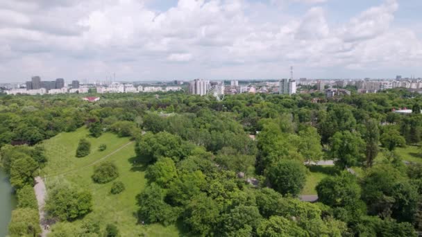 Letecký Pohled Parku Slunečného Dne Bukurešti — Stock video