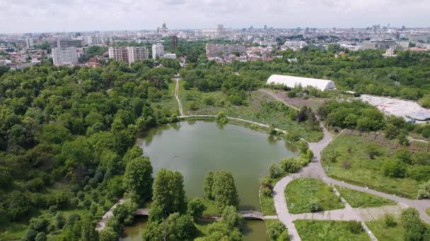 Widok Powietrza Parku Słoneczny Dzień Bukareszcie — Wideo stockowe