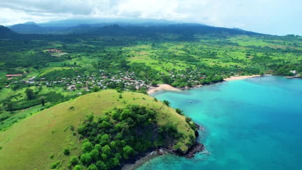 Aerial Circular View Morro Peixe Sao Tome Africa — Stock Video