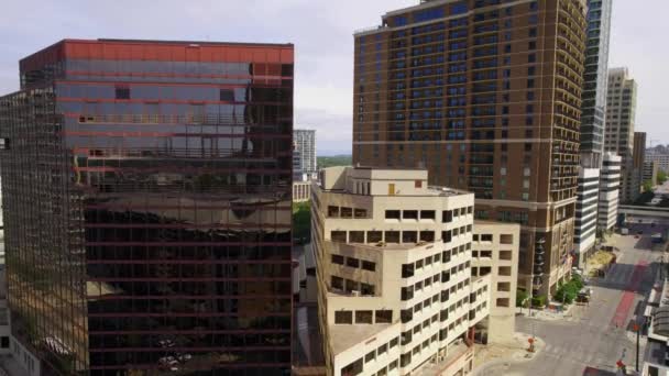 Aerial View Front Office Buildings Sunny Austin City Usa Ascending — Video