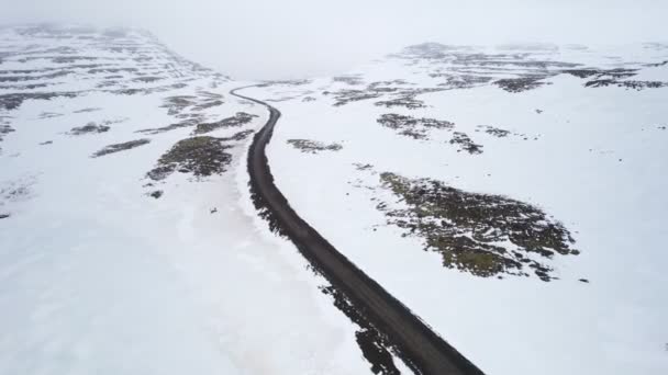 Reversing Road Reveal More Fog Covered Frozen Landscape — Stockvideo