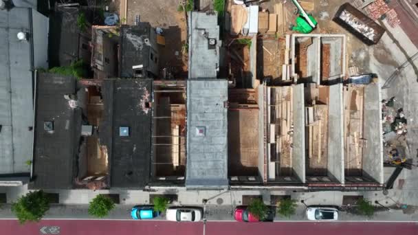 Top Aerial Home Roof Disrepair Crime Urban City Setting Abandoned — Stockvideo