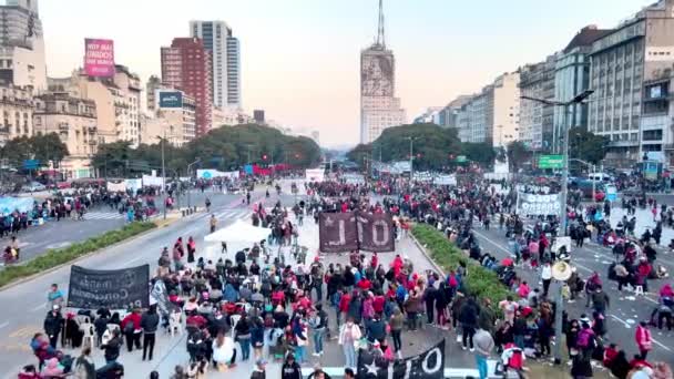 Piqueteros Julio Avenue Cause Traffic Disruptions Buenos Aires Drone — ストック動画