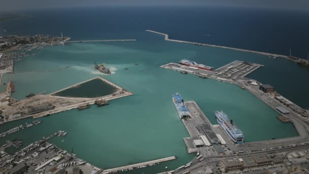Static Aerial Hyperlapse Bari Italy Harbor Boats Ships Going Docks — Stock Video