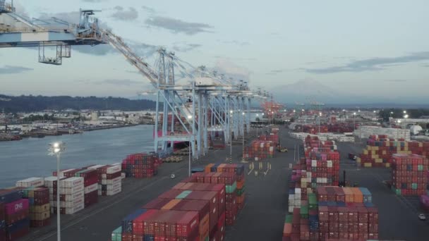 Puerto Industrial Con Contenedores Grúas Terminal Husky Tacoma Washington Dron — Vídeo de stock