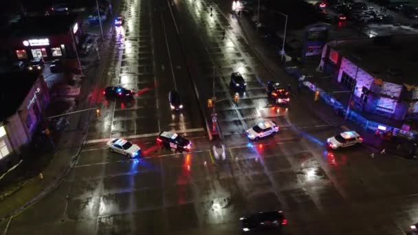 Aerial Police Cars Flashing Lights Freedom Convoy Protest — 비디오