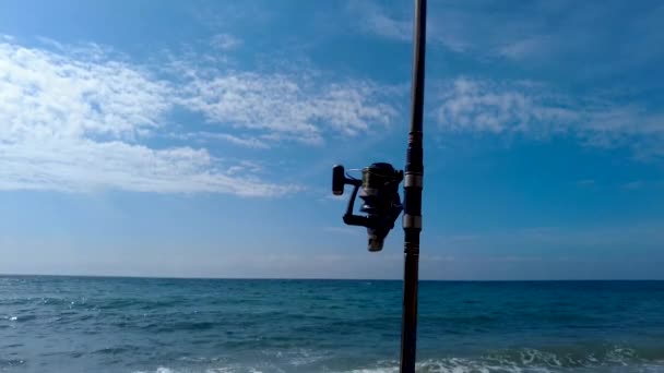 Fishing Rod Beach Maro Typical Sight Beaches Spain Fishing Gear — Vídeo de stock