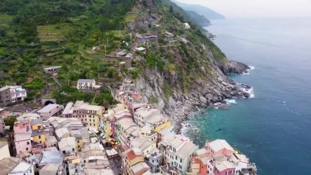 Cinque Terre Nin Güzel Sahil Şeridi Vernazza Talya — Stok video